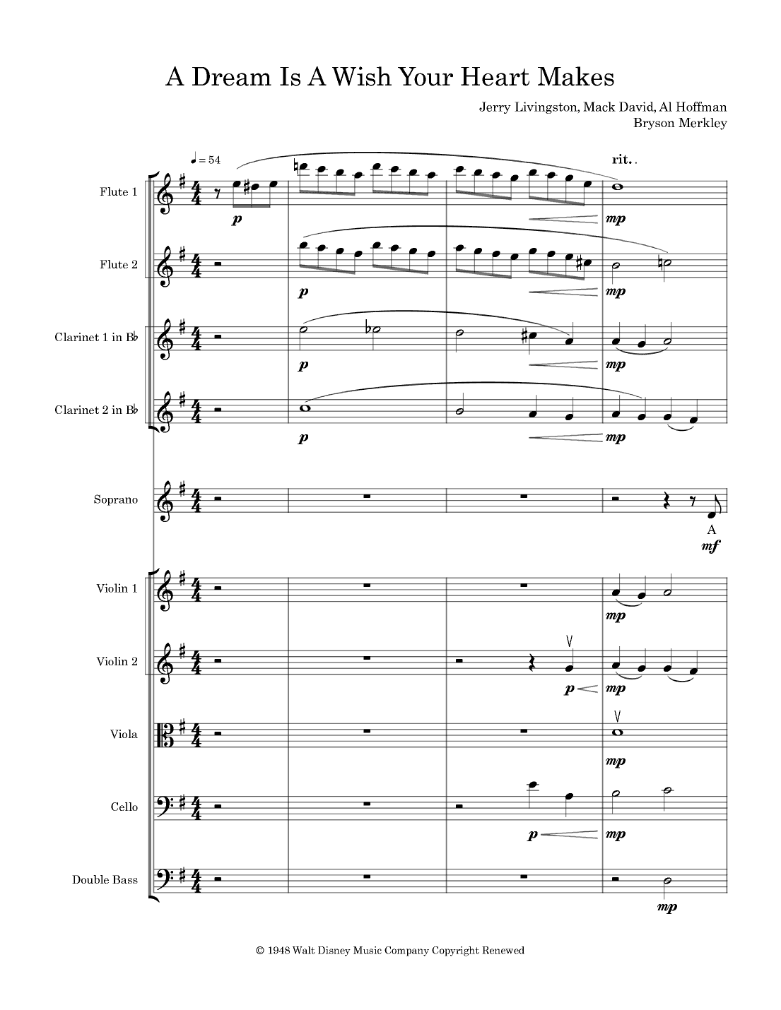 A Dream Is A Wish Your Heart Makes (arr. Bryson Merkley)