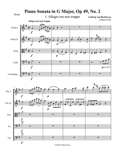 Piano Sonata No. 20, Movement 1 (arr. Joshua Choe)