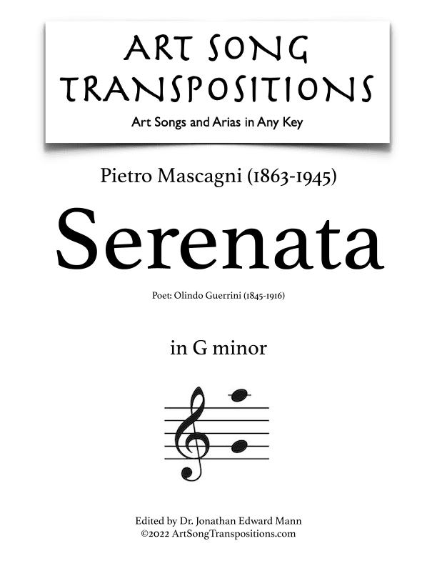 MASCAGNI: Serenata (transposed to G minor) (arr. ArtSongTranspositions.com)
