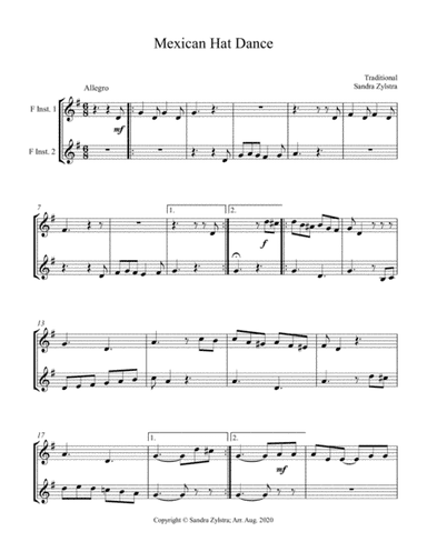 Mexican Hat Dance (F instrument duet, parts only) (arr. Sandra Zylstra)