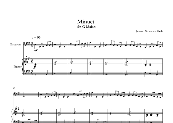 Minuet (In G Major) - Johann Sebastian Bach (Bassoon + Piano) (arr. Digital Book Music)