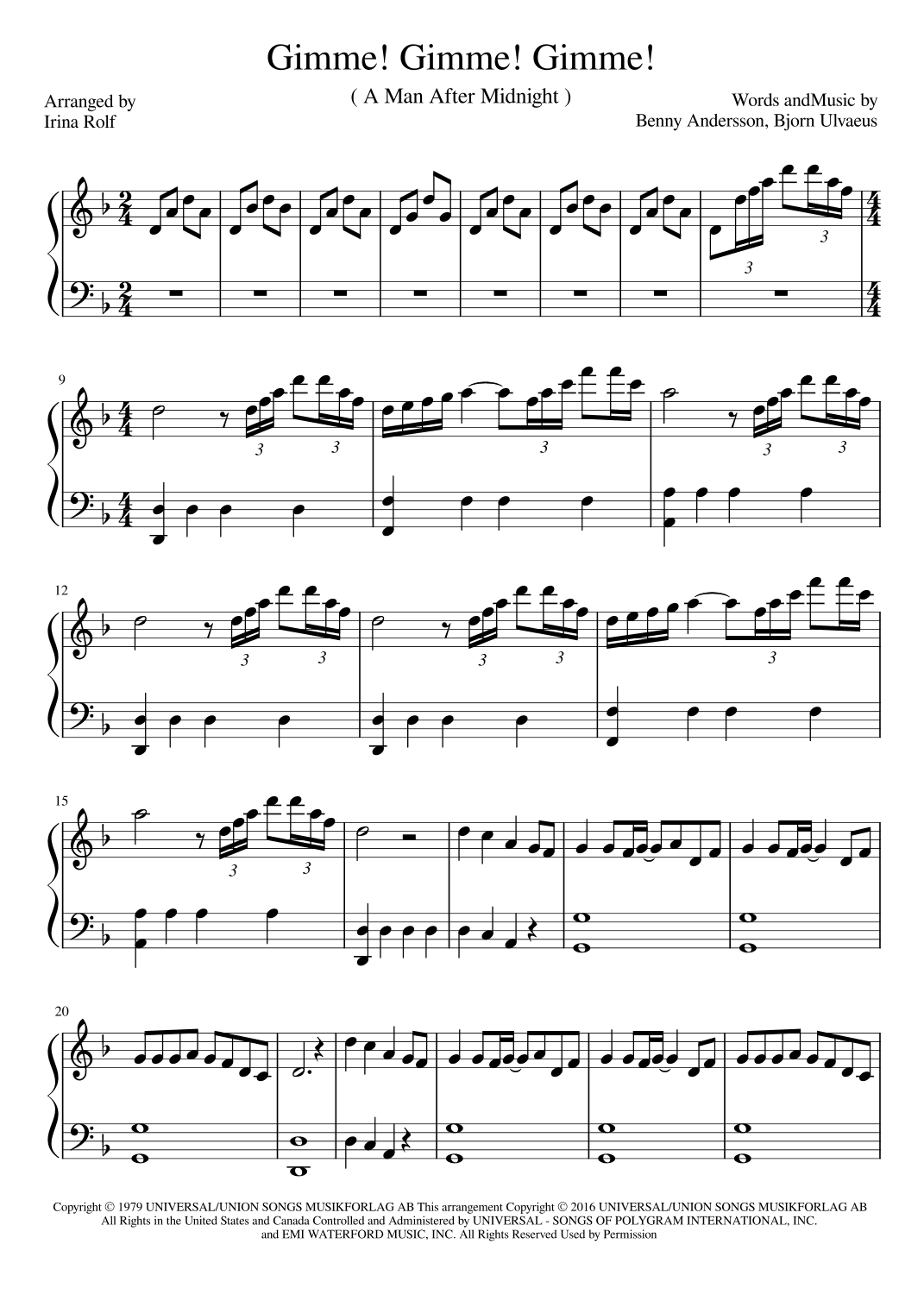 Gimme! Gimme! Gimme! (a Man After Midnight) (arr. Irina Rolf)