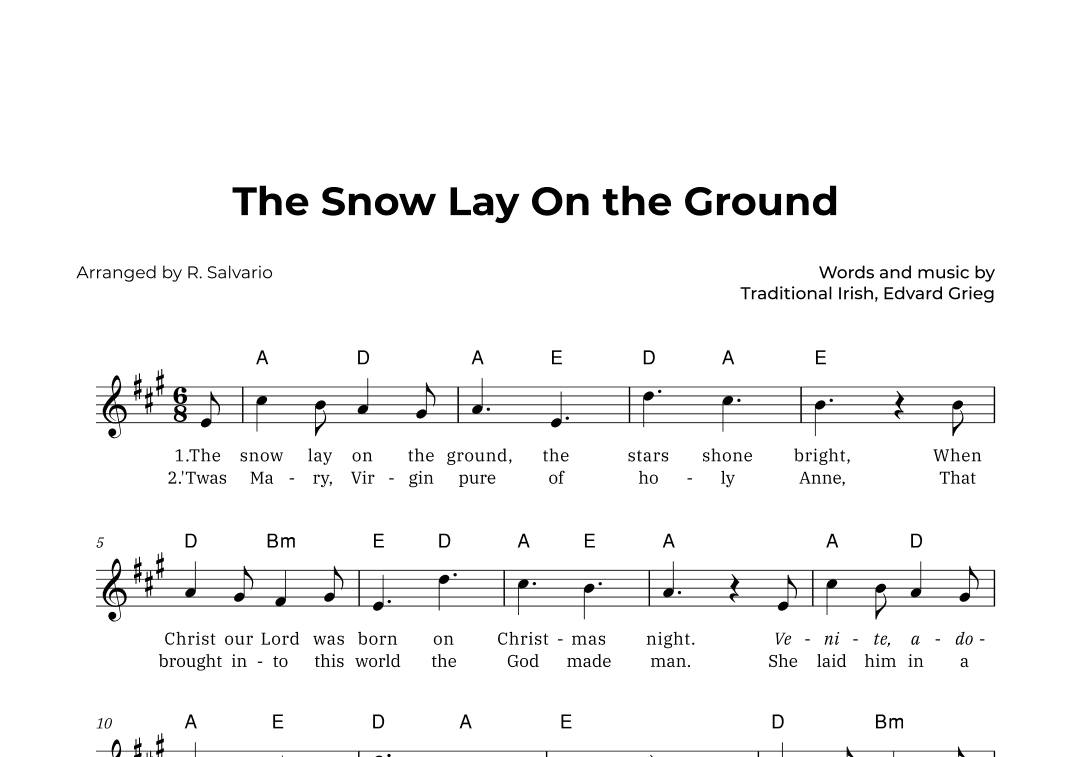 The Snow Lay On the Ground (Key of A Major) (arr. R. Salvario)