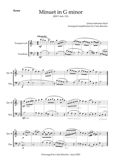 Minuet in G minor BWV anh 115 (Bach) Trumpet and Trombone (arr. Cadu Barcelos)
