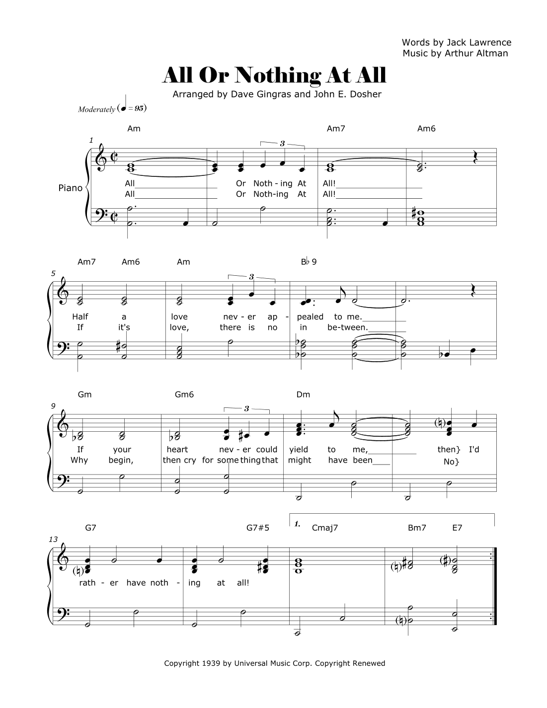 All Or Nothing At All (arr. Dave Gingras and John E. Dosher)