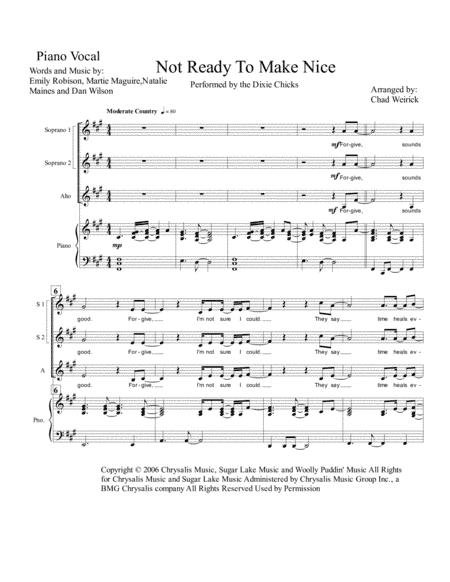 Not Ready To Make Nice (arr. Chad Weirick)