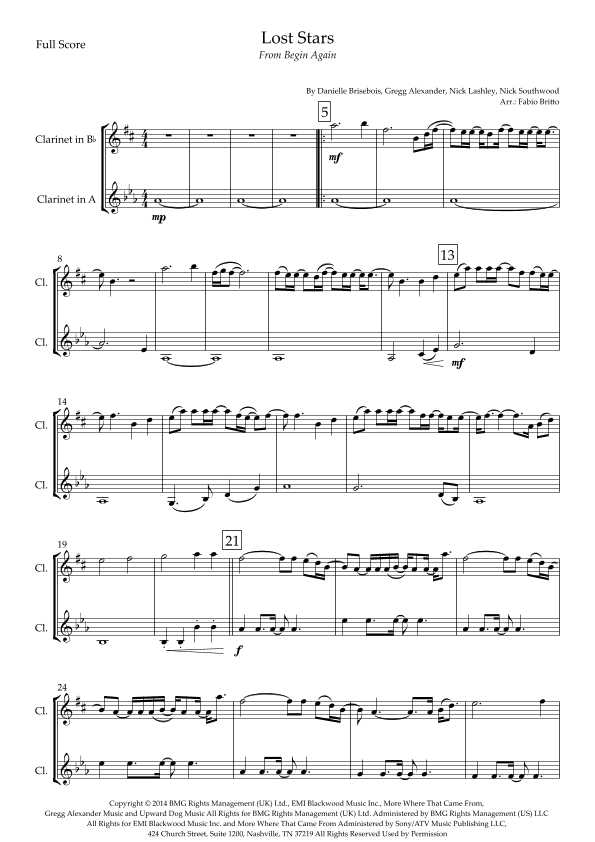 Lost Stars (arr. Fabio Britto)