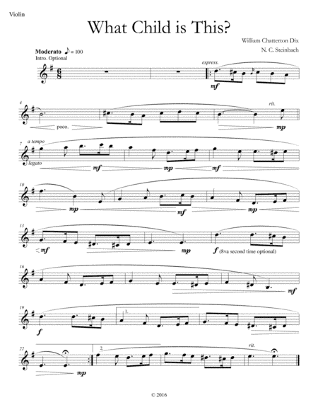 What Child Is This Solo Violin (arr. Nicholas Steinbach)