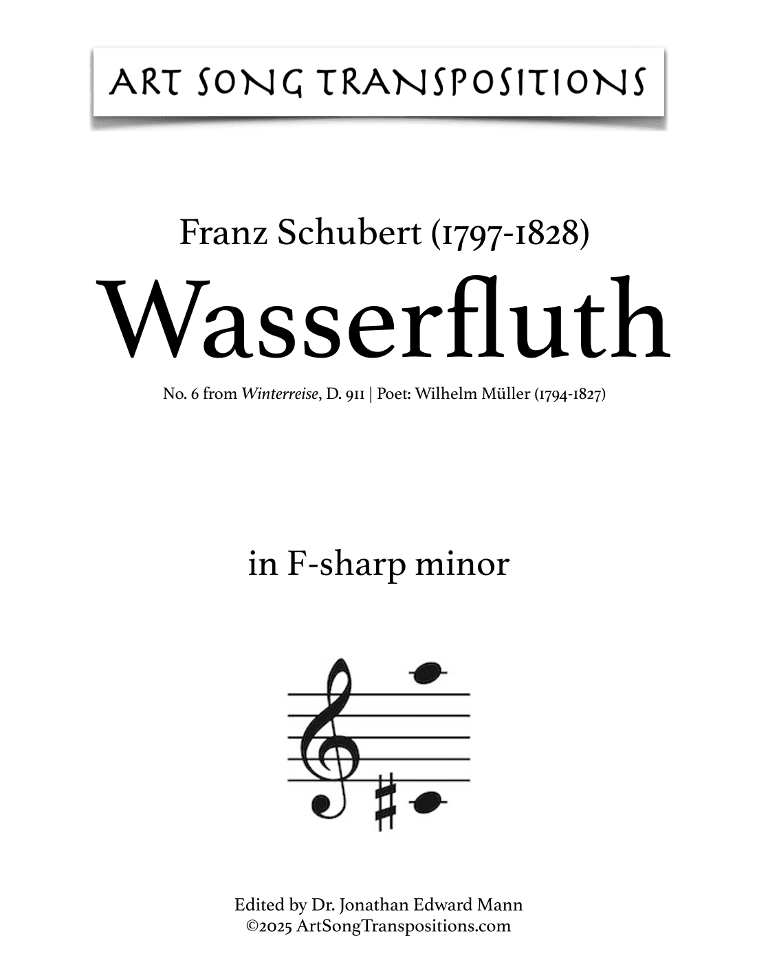 SCHUBERT: Wasserfluth, D. 911 no. 6 (transposed to F-sharp minor) (arr. ArtSongTranspositions.com)
