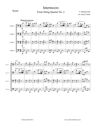 Intermezzo from String Quartet No.2 for intermediate cello quartet (four cellos), Op.13 (arr. Yellow Cello Music)