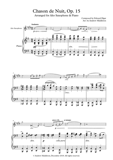 Chanson de nuit Op. 15 arranged for Alto Saxophone and Piano (arr. Andrew Middleton)