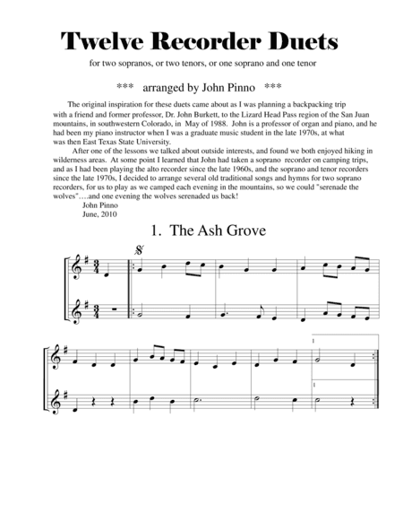 Twelve Recorder Duets (arr. John Pinno)