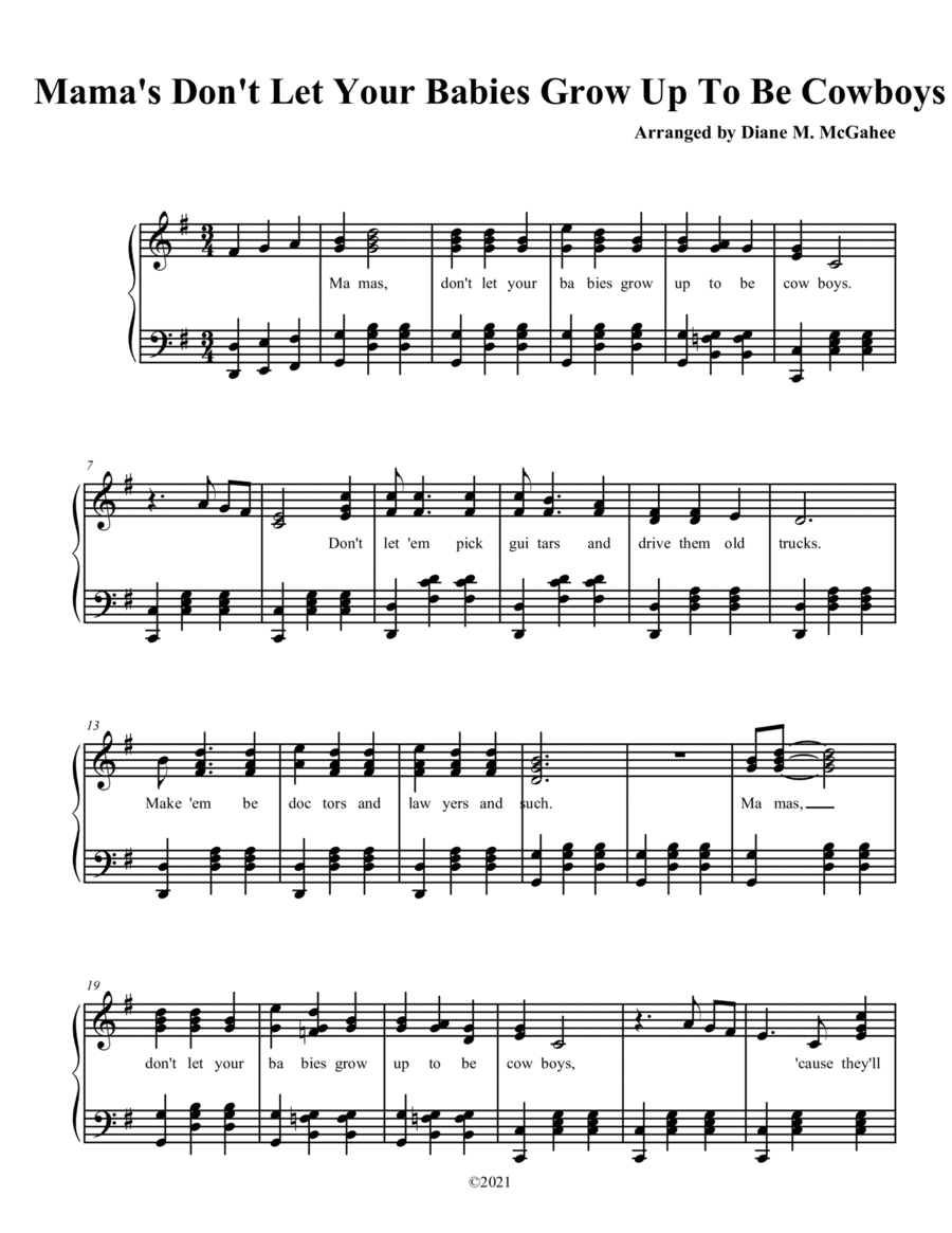 Mammas Don't Let Your Babies Grow Up To Be Cowboys (arr. Diane M. McGahee)