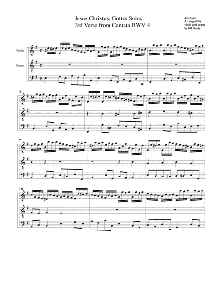 Chorale: Jesus Christus, Gottes Sohn from Cantata BWV 4 (arrangement for violin and organ (or harpsi (arr. Gil Garty)