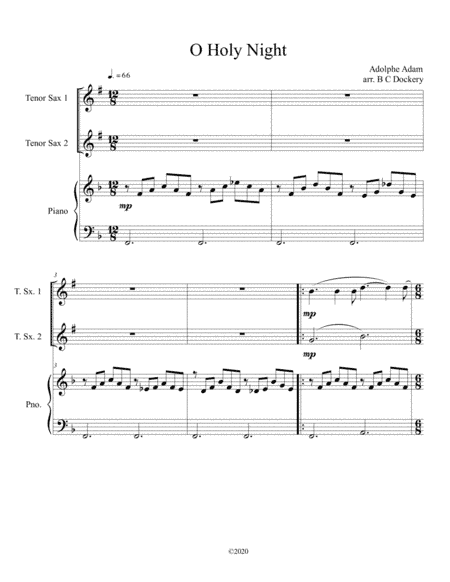 O Holy Night (tenor sax duet) with piano accompaniment (arr. B C Dockery)