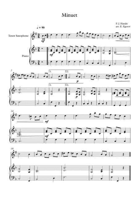 Minuet (In F Major), Franz Joseph Haydn, For Tenor Saxophone & Piano (arr. Eugene Egorov)