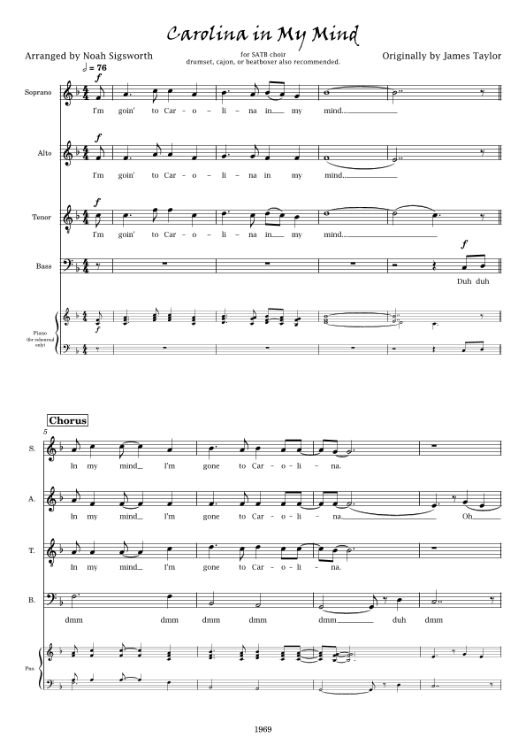 Carolina In My Mind (arr. Noah Sigsworth)