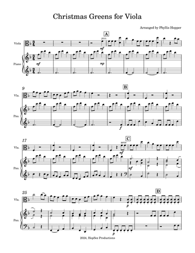 Christmas Greens for Viola (arr. Phyllis Hopper)
