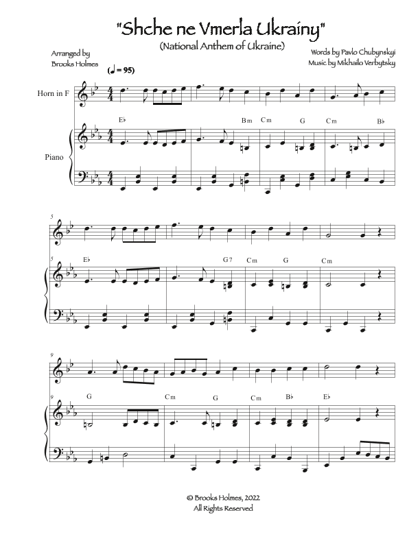 National Anthem Of Ukraine - Schche ne Vmerla Ukrainy (French Horn & Piano) (arr. Brooks Holmes)
