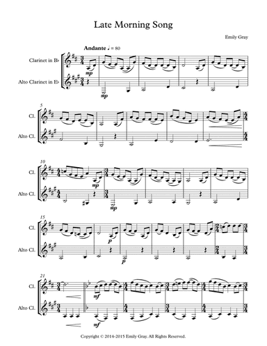 Late Morning Song (Bb Clarinet and Alto Clarinet)