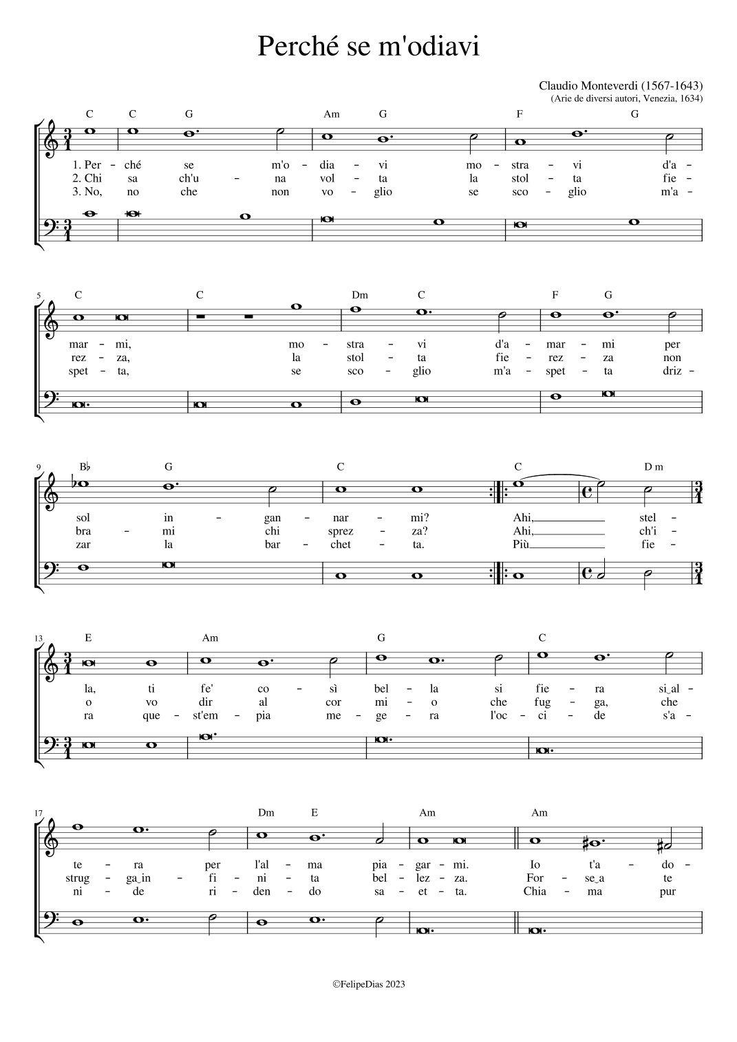 Perché se m'odiavi (arr. Early Music Scores)