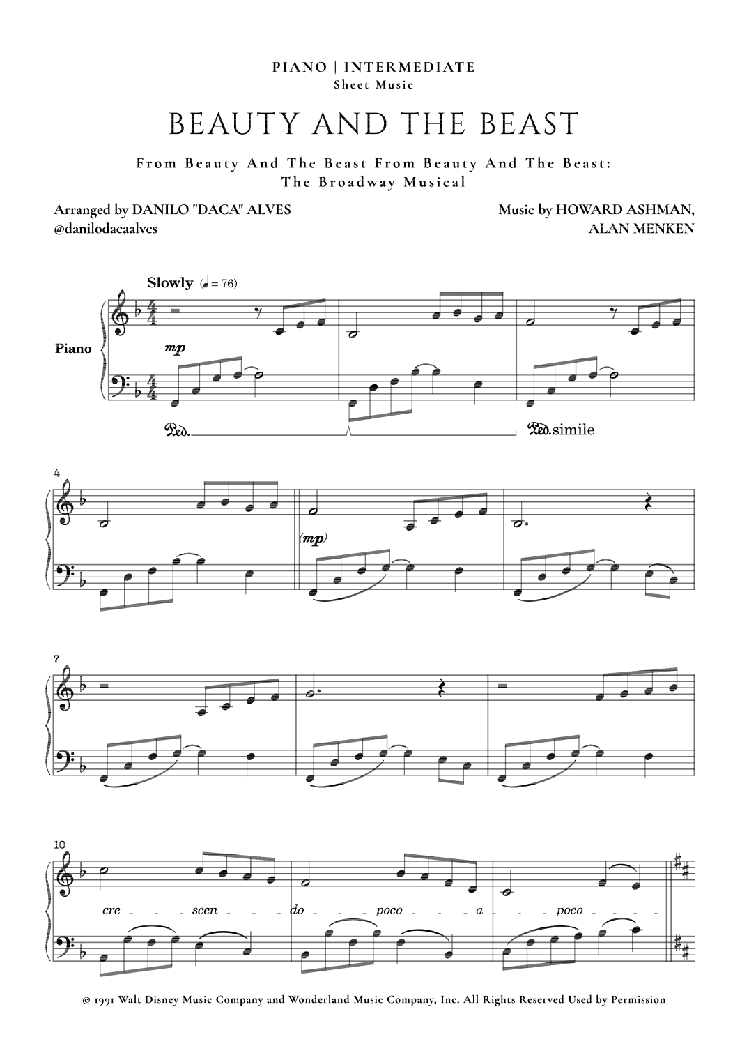 Beauty And The Beast (arr. Danilo "Daca" Alves)