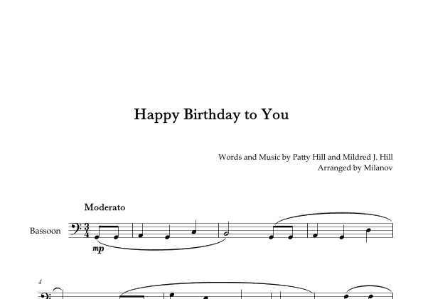 Happy Birthday to You | Bassoon | C Major (arr. Milanov)