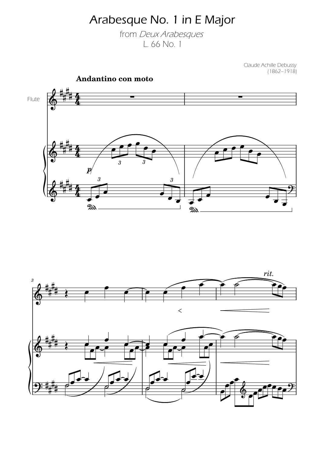 Debussy - Arabesque Nº1 - Flute Solo w/ Piano Accompaniment (arr. Ygor Nunes)