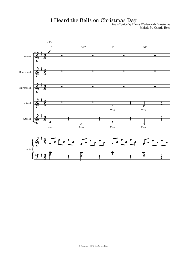 I Heard the Bells on Christmas Day - SSAA and piano (arr. Connie Boss)