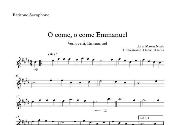 O come, o come Emmanuel - Veni, veni Emmanuel - Christmas Carol - Baritone Saxophone (arr. Daniel H Rosa)
