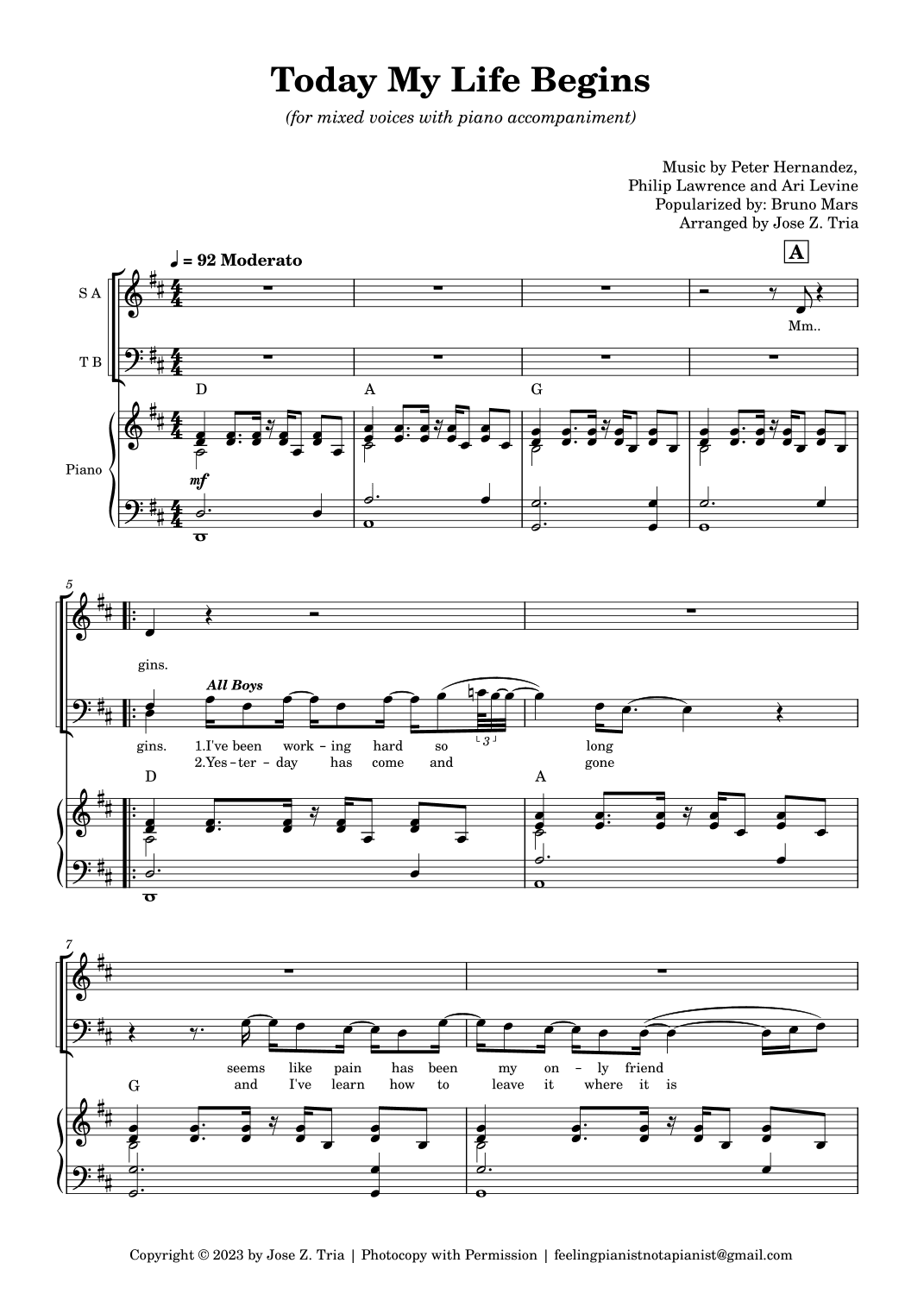 Today My Life Begins (arr. Jose Z. Tria)