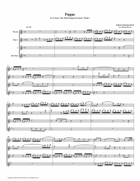 Fugue 09 from Well-Tempered Clavier, Book 1 (Flute Quartet) (arr. Richard Byrnes)
