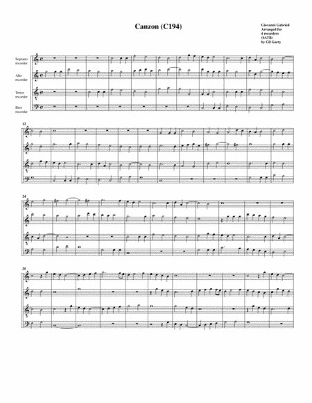 Canzon C. 194 (arrangement for 4 recorders) (arr. Gil Garty)
