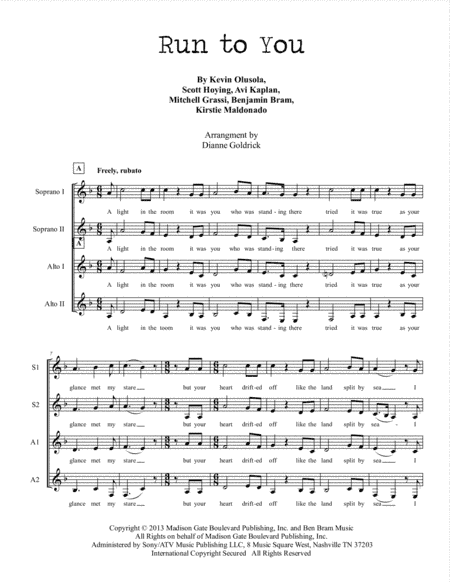 Run To You (arr. Dianne Goldrick)