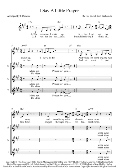 I Say A Little Prayer (arr. J. Daintree)
