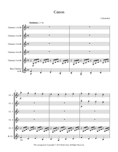 Pachelbel's Canon for Clarinet Sextet (arr. Emily Gray)