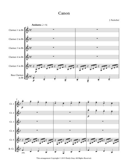 Pachelbel's Canon for Clarinet Sextet (arr. Emily Gray)