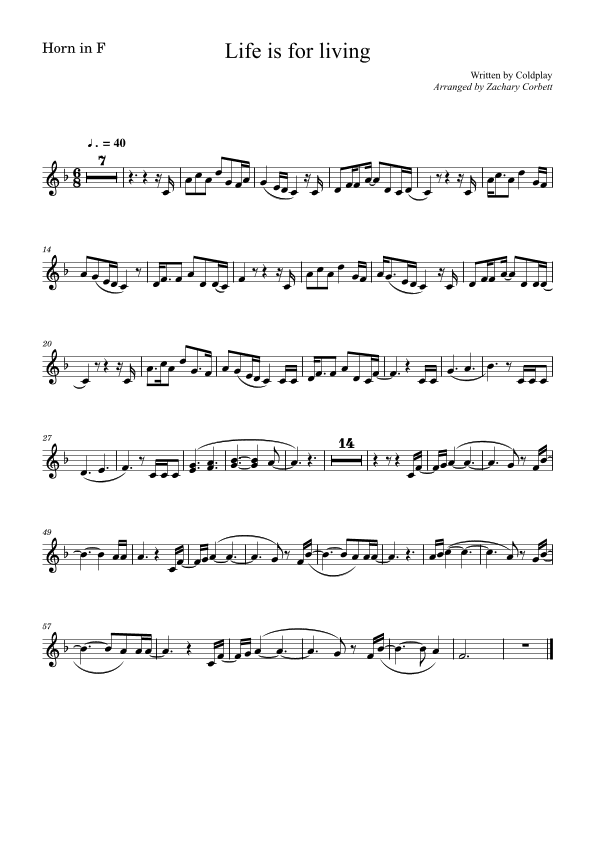 Life Is For Living (arr. Zachary Corbett)
