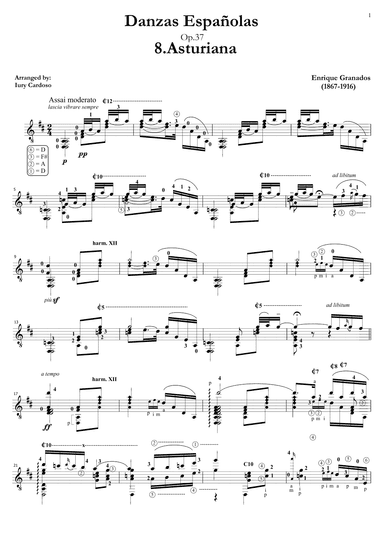 Guitar arrangement of the "Spanish dance No.8" (Danza Española n°8 "Asturiana") (arr. Iury Cardoso)