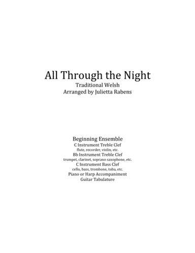 All Through the Night in G major for easy ensemble (arr. Julietta Rabens)