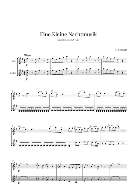 Eine Kleine Nachtmusik for Flute and Violin (arr. Cadenza Editions)