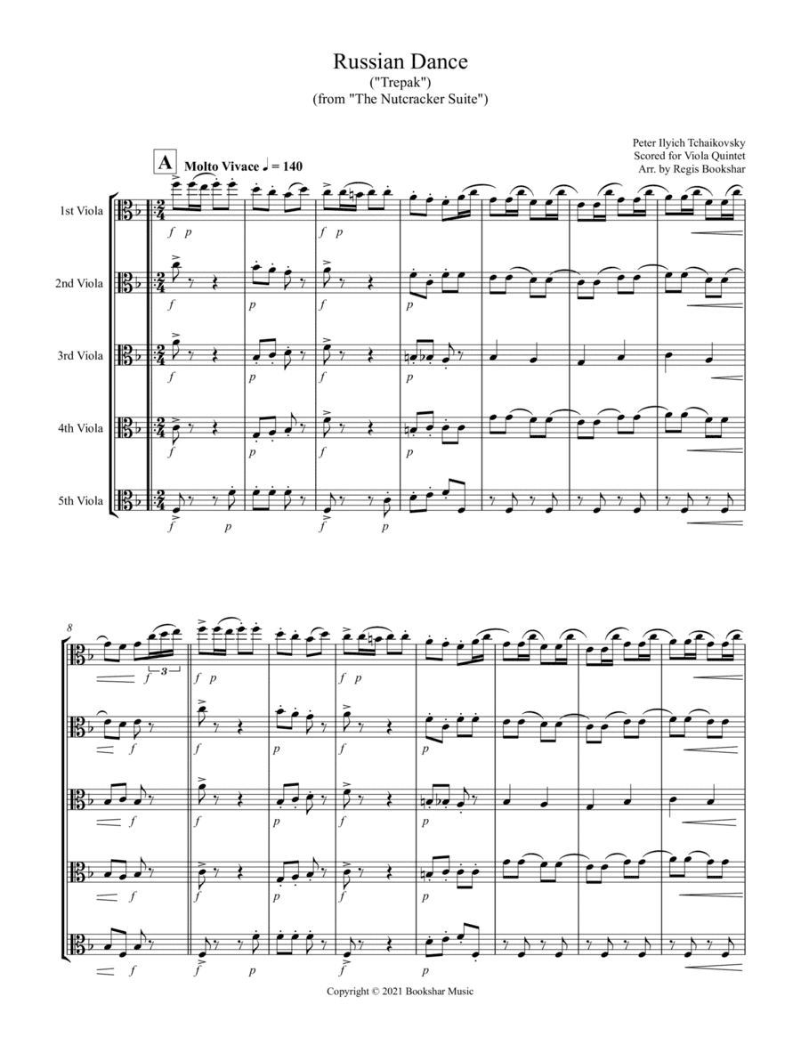 Russian Dance ("Trepak") (from "The Nutcracker Suite") (F) (Viola Quintet) (arr. Regis Bookshar)