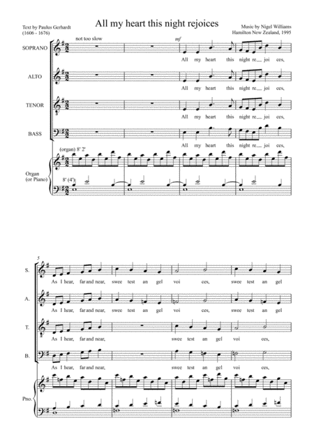 All My Heart This Night Rejoices, for SATB choir and piano (or organ)