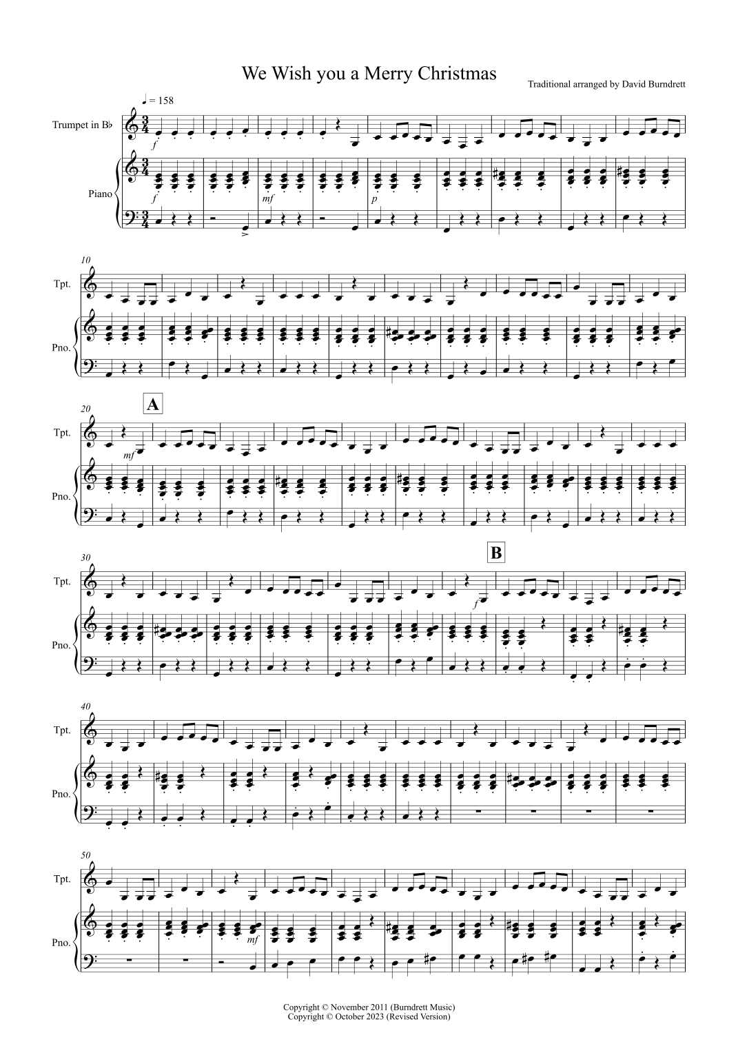 We Wish You a Merry Christmas for Trumpet and Piano (arr. David Burndrett)