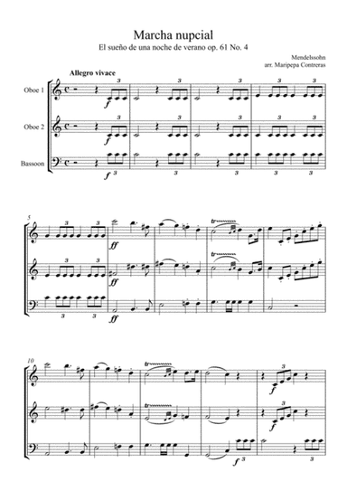 Wedding March (Mendelssohn) for two oboes and bassoon (arr. M. Contreras)