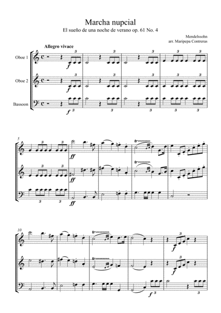 Wedding March (Mendelssohn) for two oboes and bassoon (arr. M. Contreras)