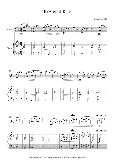 To A Wild Rose - Edward MacDowell (Cello + Piano) (arr. Digital Book Music)