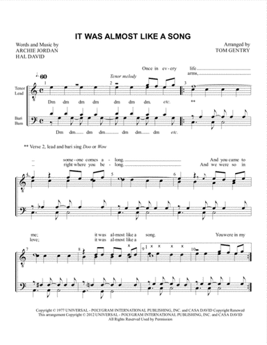 It Was Almost Like A Song (arr. Tom Gentry)
