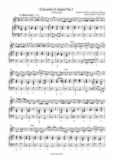 Sachsen-Weimar: Violin Concerto G major No.1 - basso continuo arrangement by Anja Goller (arr. Anja Goller)