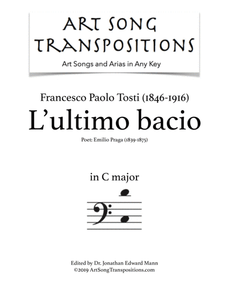 TOSTI: L'ultimo bacio (transposed to C major, bass clef) (arr. ArtSongTranspositions.com)
